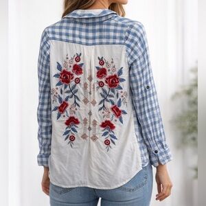 Kyla Seo Embroidered Plaid Floral Button Up Shirt Size XS